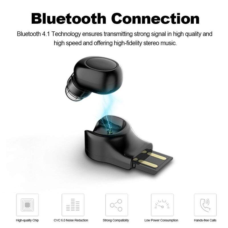 Headphones Wireless Bt 4.1 Mini Invisible Earphone Stereo Music Headset Earpiece