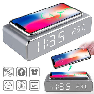 Led Display Wireless Charger Desk Bedside Table Alarm Clock