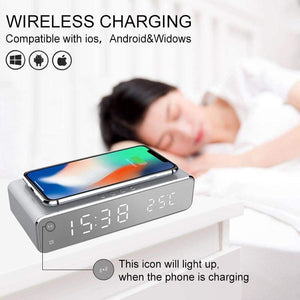 Led Display Wireless Charger Desk Bedside Table Alarm Clock