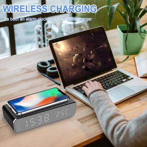 Led Display Wireless Charger Desk Bedside Table Alarm Clock