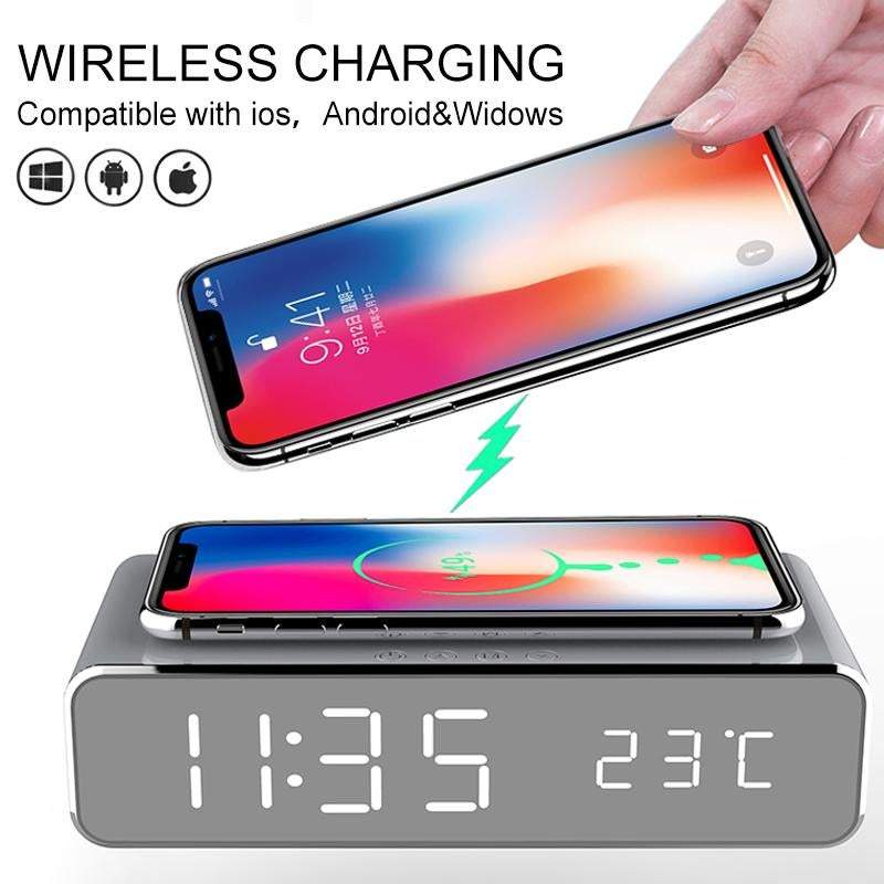 Led Display Wireless Charger Desk Bedside Table Alarm Clock