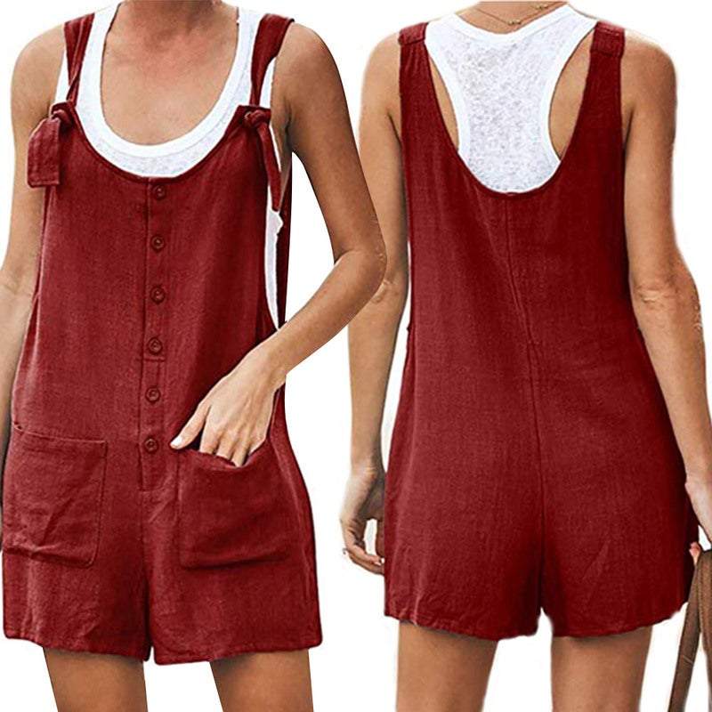 Women's Boho Clothing Casual Loose Jumpsuits Fashion Playsuit Tie Strap Pockets