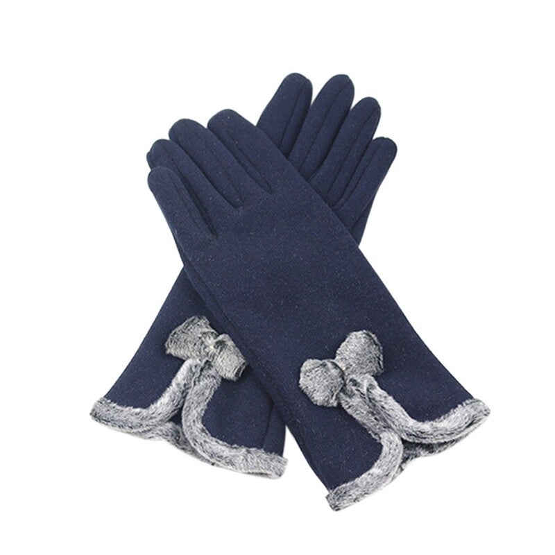 Women Fall Winter Warm Keeping Screen Touching Gloves Navy Blue