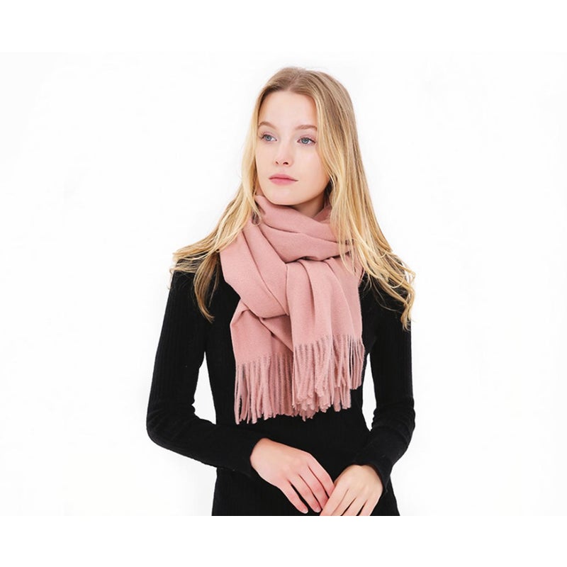 Women's Cashmere Silk Scarf Winter Warm Long Thickened Pure Shawl Pink