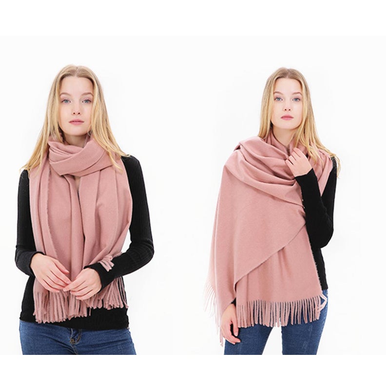 Women's Cashmere Silk Scarf Winter Warm Long Thickened Pure Shawl Pink