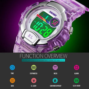 Women Transparent Digital Watch 50M Waterproof Sports With Led Light Purple