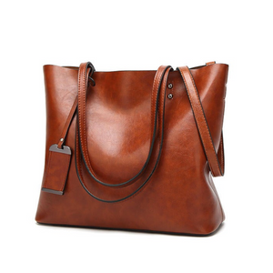 Women Oil Leather Tote Handbags Vintage Capacity Shopping Crossbody Bag