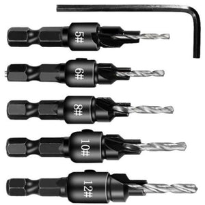 Woodworking Hole Opener Reaming Drill Bit 5Pcs Black