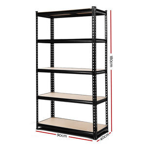 Giantz 1.8M 5-Shelves Steel Warehouse Shelving Racking Garage Storage Black