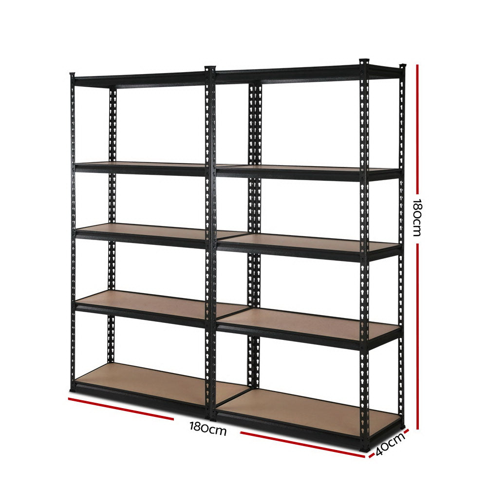 Giantz 2X1.8M 5-Shelves Steel Warehouse Shelving Racking Garage Storage Black