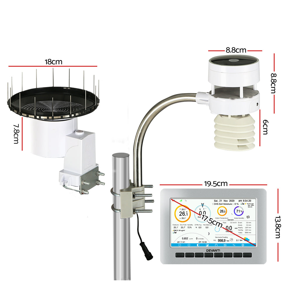 Devanti Weather Station Ultrasonic Anemometer Outdoor Wifi Rain Gauge Solar