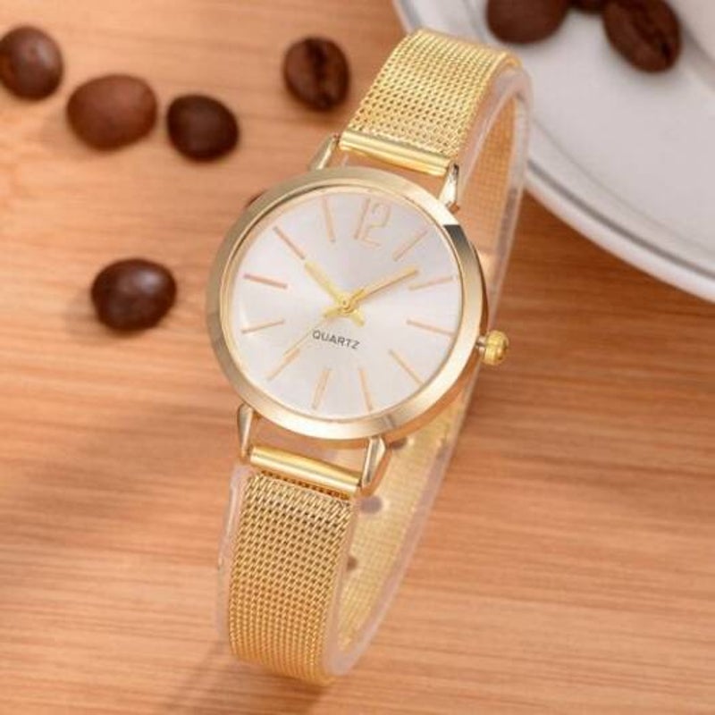 Veile Studios Xr2765 Alloy Mesh Belt Ladies Quartz Watch Yellow