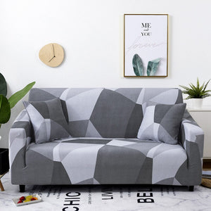 3 Seater Sofa Cover White Gray Geometric Style Elastic Stretchable Slipcover