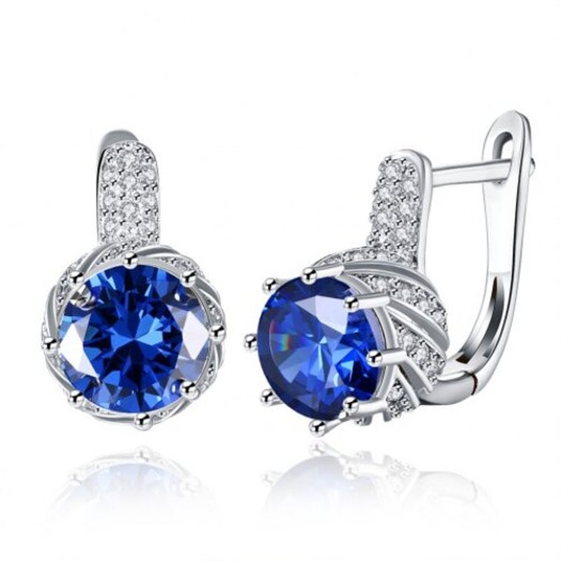 Veile Studios Vintage Round Circle Cubic Zirconia Geometric Blue Silver Big Hoop Women Earrings Jewelry