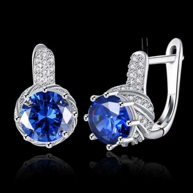 Veile Studios Vintage Round Circle Cubic Zirconia Geometric Blue Silver Big Hoop Women Earrings Jewelry