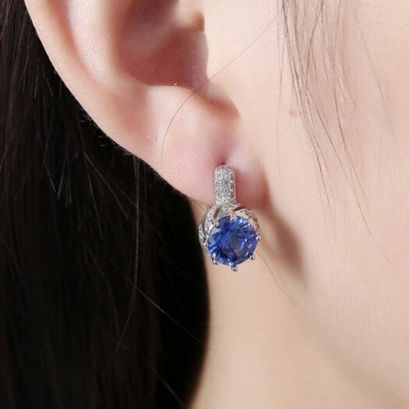 Veile Studios Vintage Round Circle Cubic Zirconia Geometric Blue Silver Big Hoop Women Earrings Jewelry