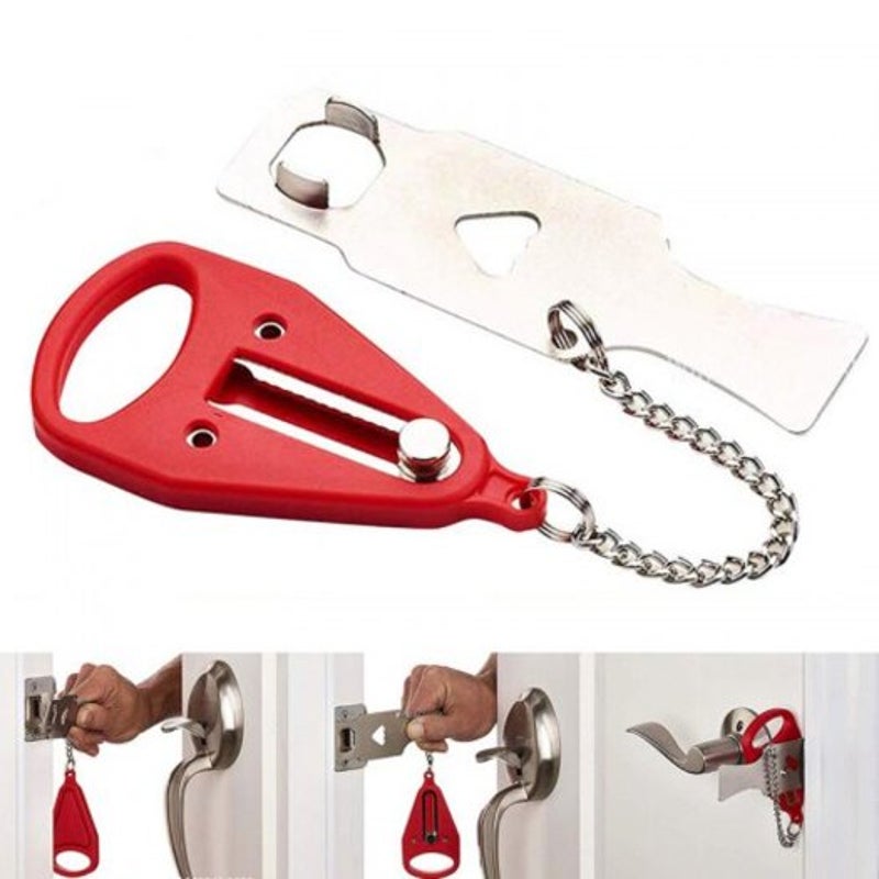 Red Portable Hotel Door Lock Self Defense Stop Travel Locks